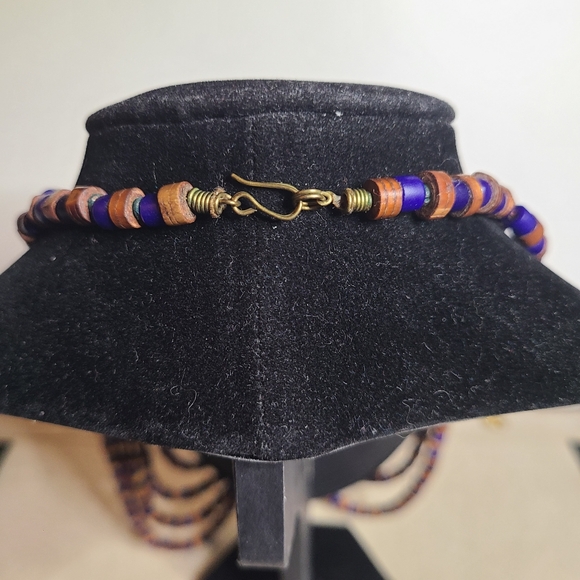 Brass and Wooden Bead Necklace Vintage - Picture 7 of 7